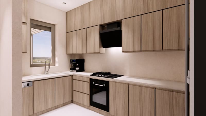 Villa K4 kitchen with wood cabinetry and integrated appliances